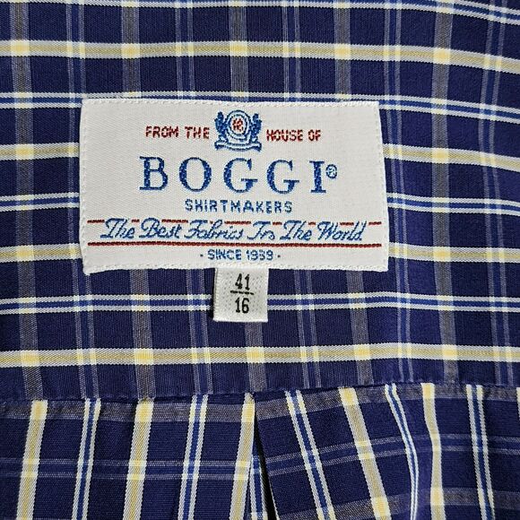 From The House of BOGGI Mens Plaid Long Sleeve Shirt Blue Beige Cotton Sz 41/16 - Picture 7 of 11